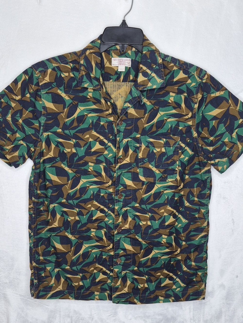 Short-Sleeve Leaf-Print Button-Down Shirt - Green/Navy/Brown